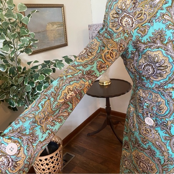 ETCETERA • Aqua Gold Paisley Button Front Long Jacket Coat • Size 8 - Picture 5 of 11